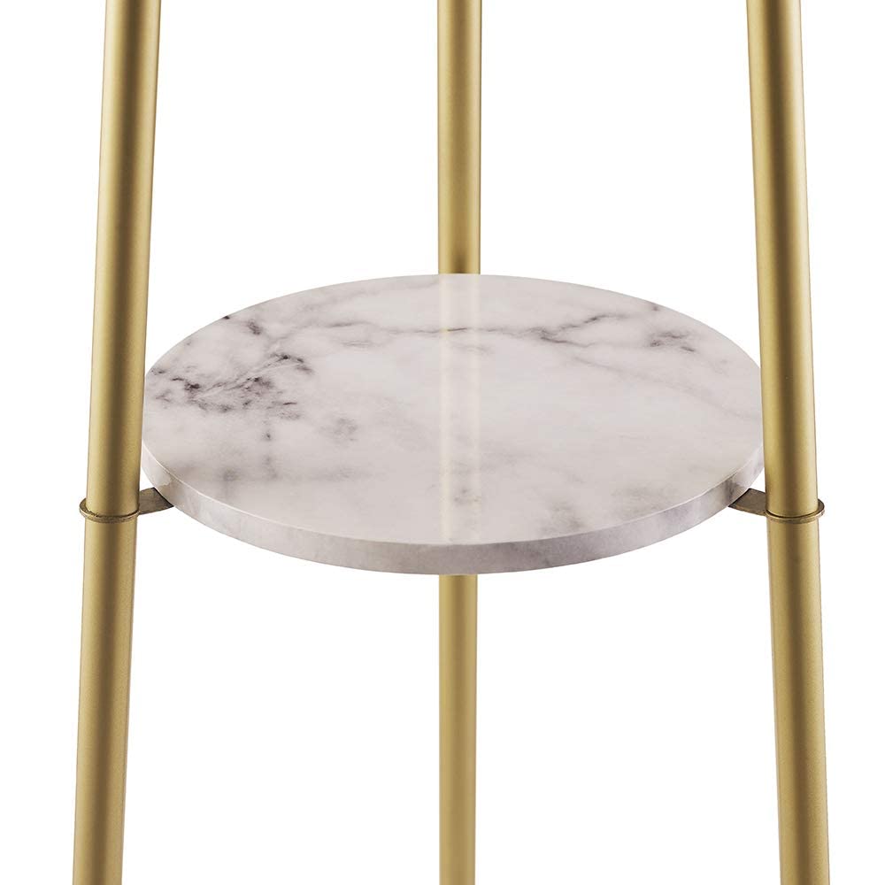 ROSEN GARDEN Floor Lamp, Standing Reading Light with Shelves and Fabric Shade, Modern Tall Pole Lamp, Accent Furniture Décor Lighting for Living Room, Bedrooms (Gold, 4-Tier)
