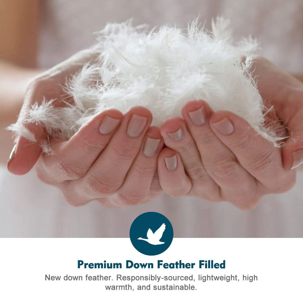 Gray Feathers Down Comforter Twin - 100% Organic Cotton, Medium Warm All Seasons Machine Washable Duvet Insert with Tabs (68x90, Mirage Grey)