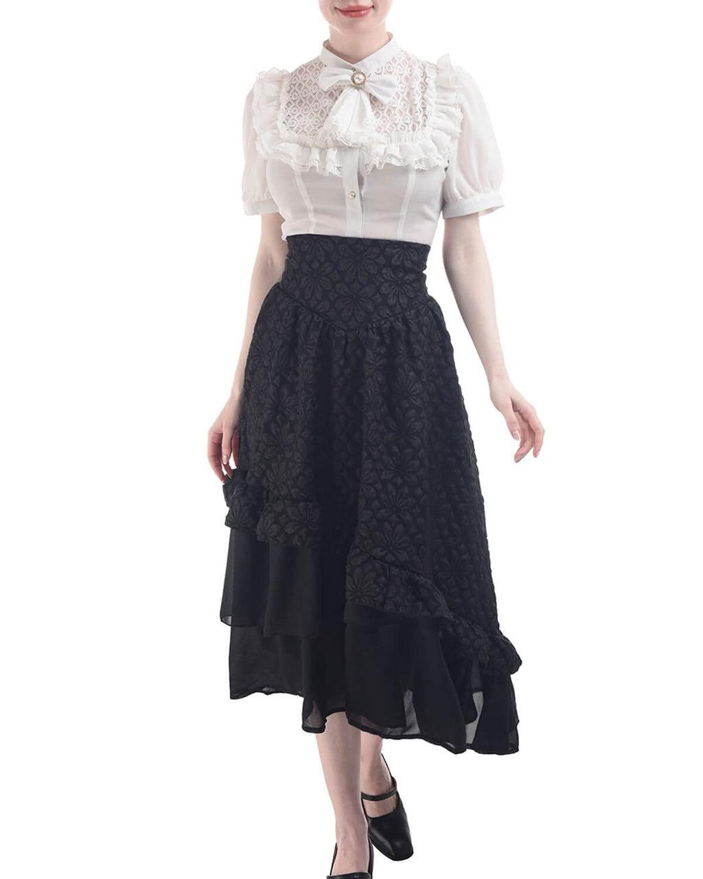 Nuoqi Victorian Blouse Womens Gothic Shirt Vintage Long Sleeve Lotus Ruffle Tops