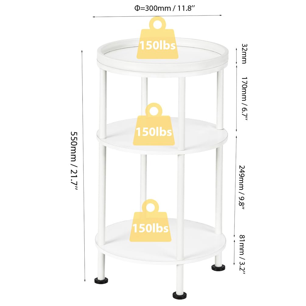 Small Round Side Table with Charging Station for Small Spaces, 3-Tier Accent Table with USB Ports & Power Outlets, Sofa Corner Tea Table for Living Room Nightstand Bedroom Apartment (Black)