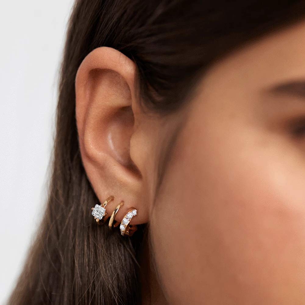 Obidos 14K Gold Plated Illusion Stud Earrings for Women | Triple Huggie Hoop Earrings for One Hole| Trendy Simple Hypoallergenic Fashion Accessories Gold Jewelry Gifts for Womens