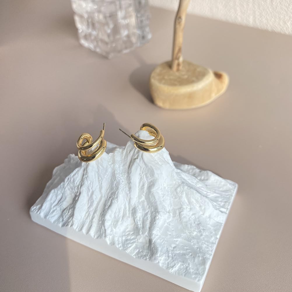 Obidos 14K Gold Plated Illusion Stud Earrings for Women | Triple Huggie Hoop Earrings for One Hole| Trendy Simple Hypoallergenic Fashion Accessories Gold Jewelry Gifts for Womens