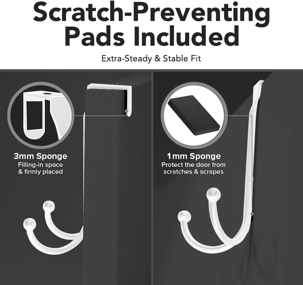 2-Pack Over The Door Hooks - with 2 Hang Heads & Snug Fit Pads Heavy Duty Hook for Hanging Coats, Towels, Caps & Robes - Elegant Matt Finish - No Drill Hanger Organizer - Black