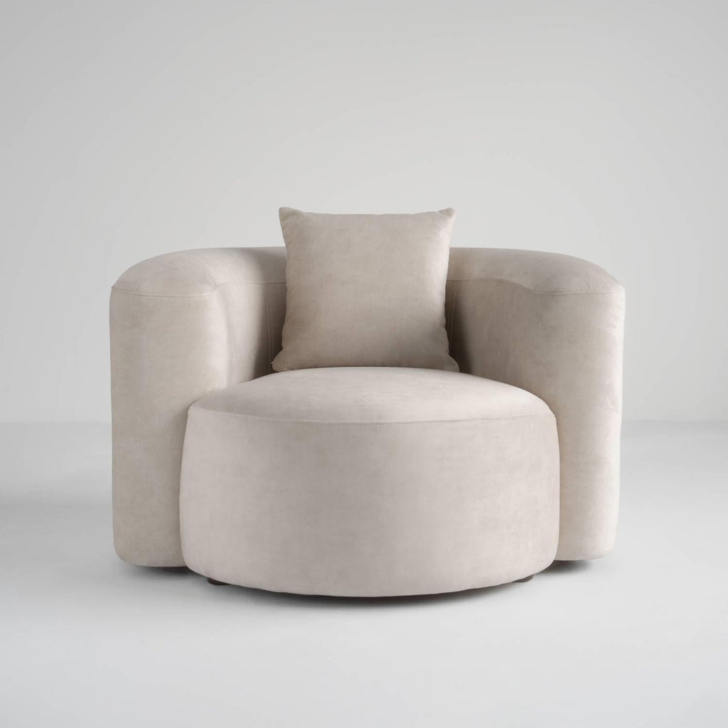 Acanva Luxury Modern Tight Curved Back Velvet Sofa, Minimalist Style Comfy Couch for Living Room Apartment Reception Space, Cream Single Chair