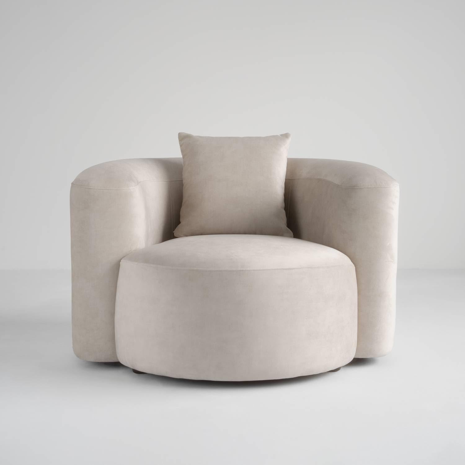 Acanva Luxury Modern Tight Curved Back Velvet Sofa, Minimalist Style Comfy Couch for Living Room Apartment Reception Space, Cream Single Chair