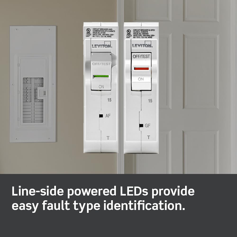 Leviton Surge Protective Device with Two 15A 1-Pole Plug-On Standard Branch Circuit Breakers, Hydraulic Magnetic, 120/240 VAC, LSPD1, White