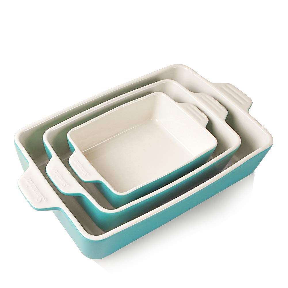 Sweejar Ceramic Bakeware Set, Rectangular Baking Dish for Oven Lasagna Pans for Cooking, Kitchen, Cake Dinner, Banquet and Daily Use, 11.8 x 7.8 x 2.76 Inches of Casserole Dishes (Beige)