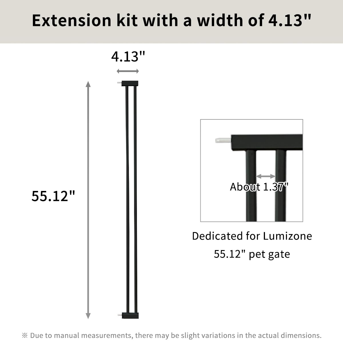 Lumizone Extra Tall Cat Gate Extension Kit 55.12" High 4.13" Wide Black | Tall Pet Gate Dog Gate for Doorway Hallway Stairs Pressure Mounted Extra Wide 1.37" Gap No Drilling