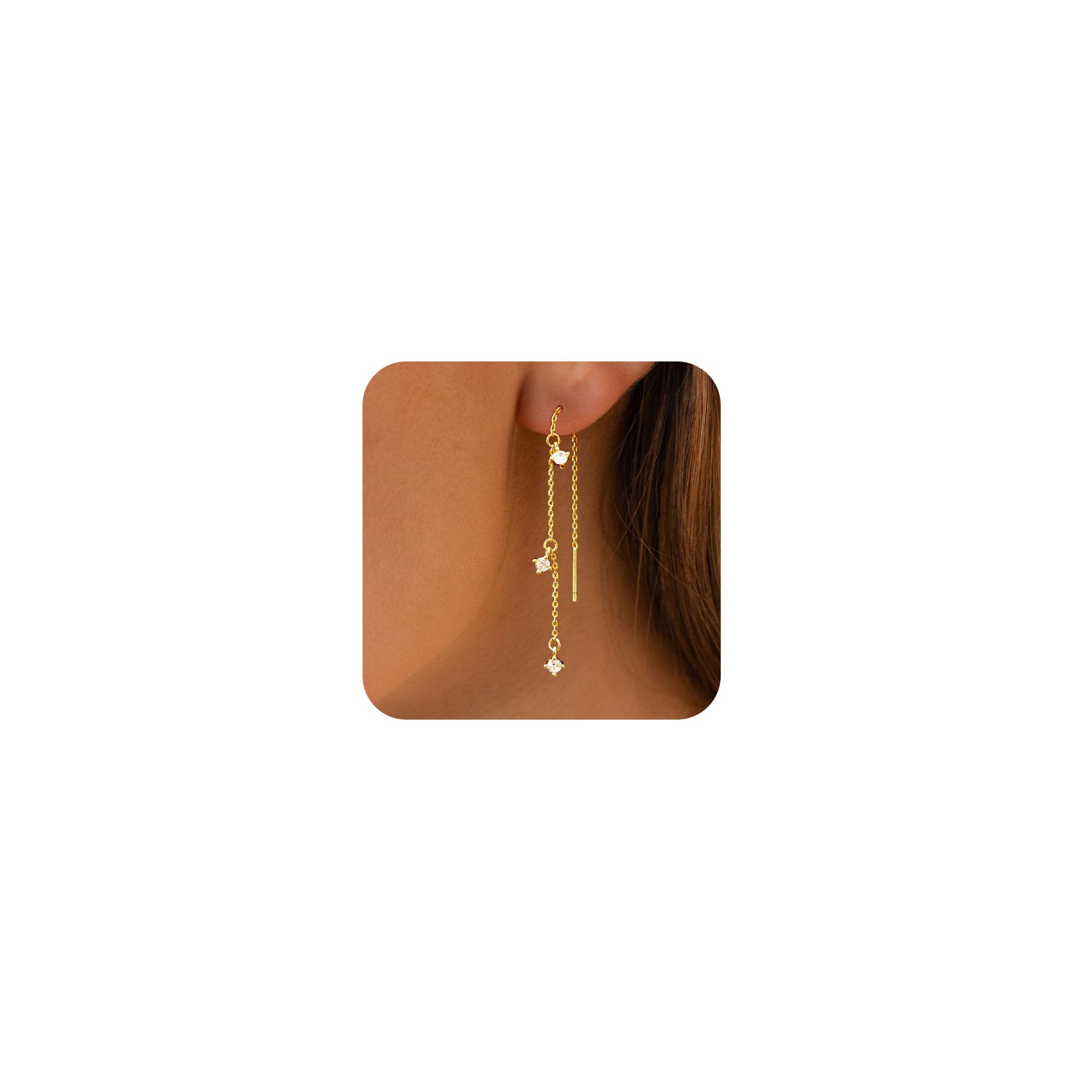 Gold Earrings for Women Trendy, Simple Dainty 14K Gold Plated Paperclip Square Chain Link Dangle Hoops Earrings Pin Stud Huggie Earrings Lightweight Hypoallergenic Minimalist Aesthetic Gold Jewelry for Christmas Gifts
