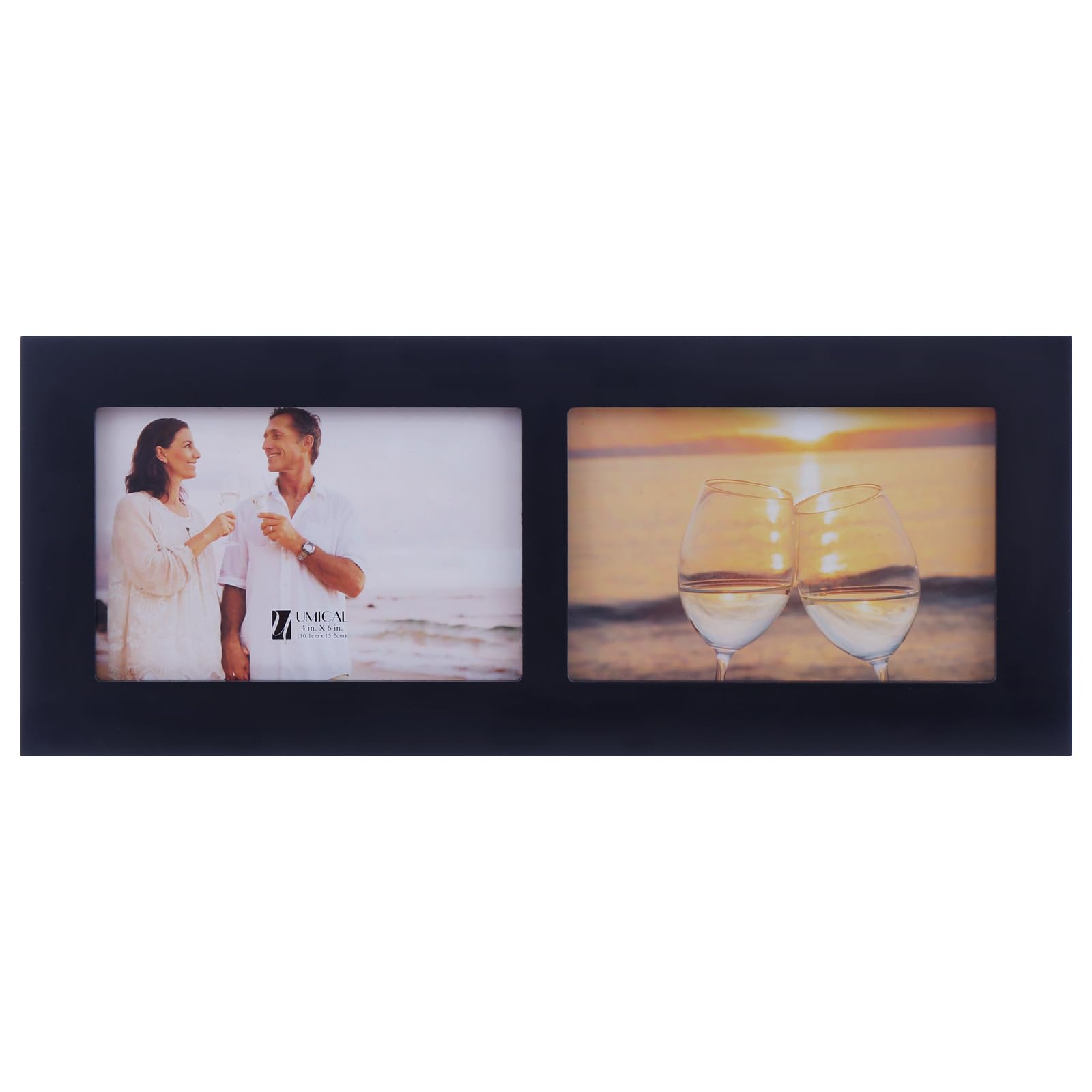 4x6 2-Opening Collage Frame Black Wood | Two 4x6 openings, shatter-resistant glass, tabletop & wall mount