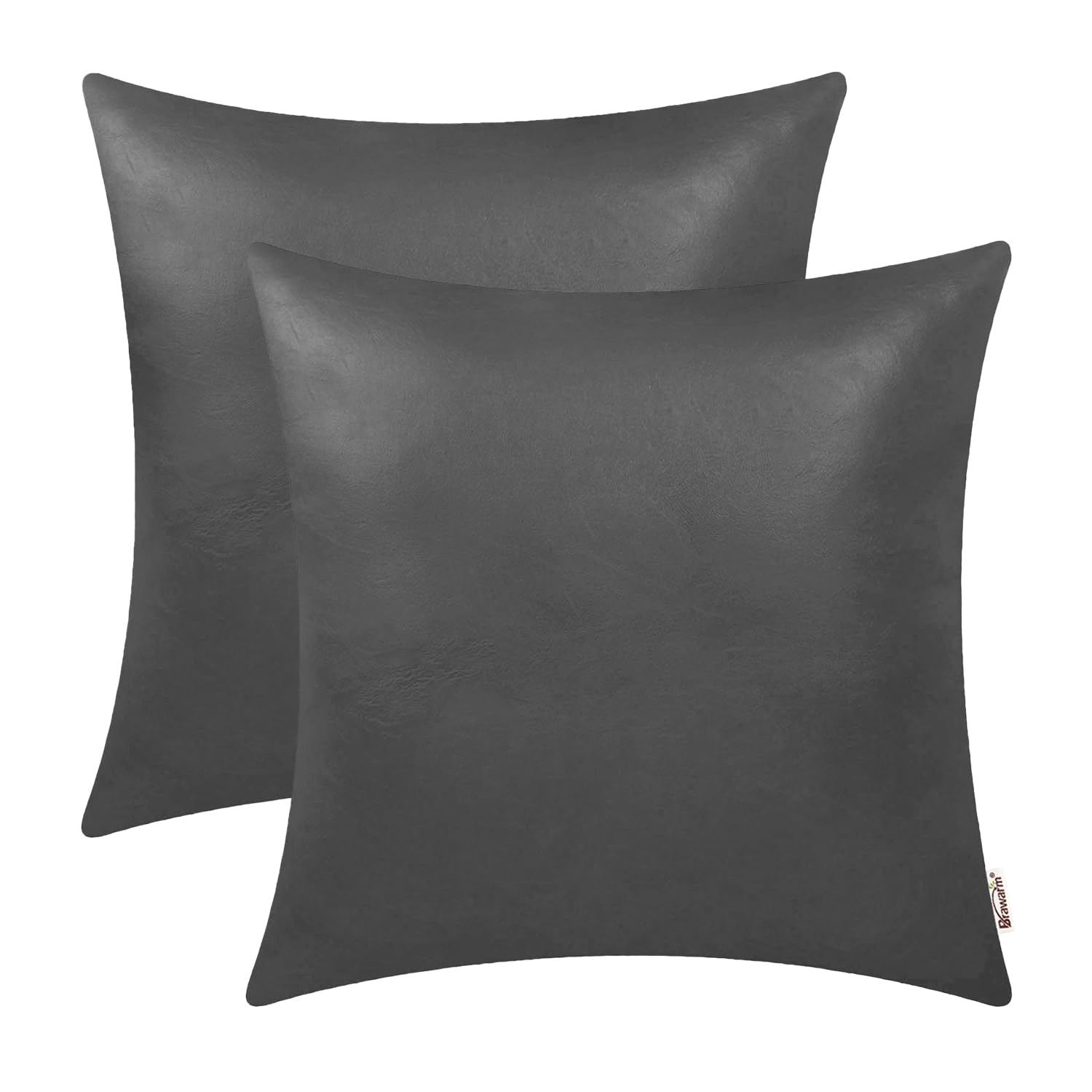 BRAWARM Faux Leather Throw Pillow Covers 16 X 16 Inches - Black Leather Pilow Covers Pack of 2, Solid Dyed Leather Pillowcases for Couch Bed Sofa Garden Home Decorative