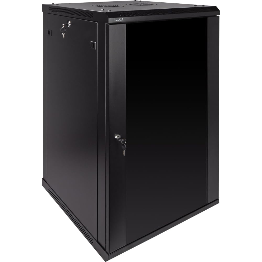 NavePoint 12U Server Rack Enclosure - 23.6” Deep, Wall Mount Network Cabinet with Locking Glass Door for 19” IT Equipment, Network Rack with 2 Fans, Removable Side Panels, Black