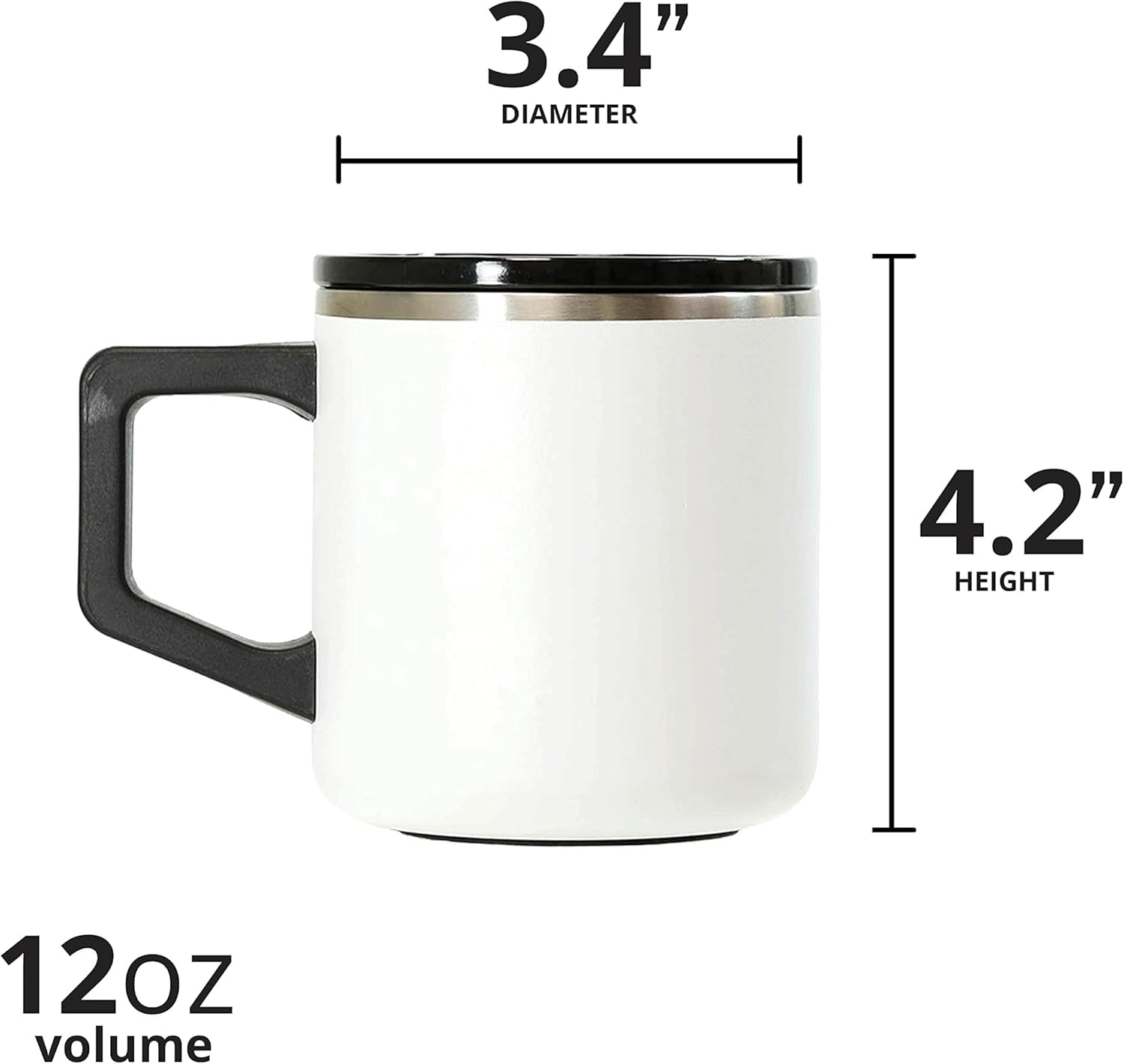 Elemental Insulated Coffee Mug - Triple-Wall Stainless Steel Summit Travel Cup for Hot and Cold Drinks - Thermal Coffee Mug with Lid and Handle for Camping, Office & Travel 12oz - Black