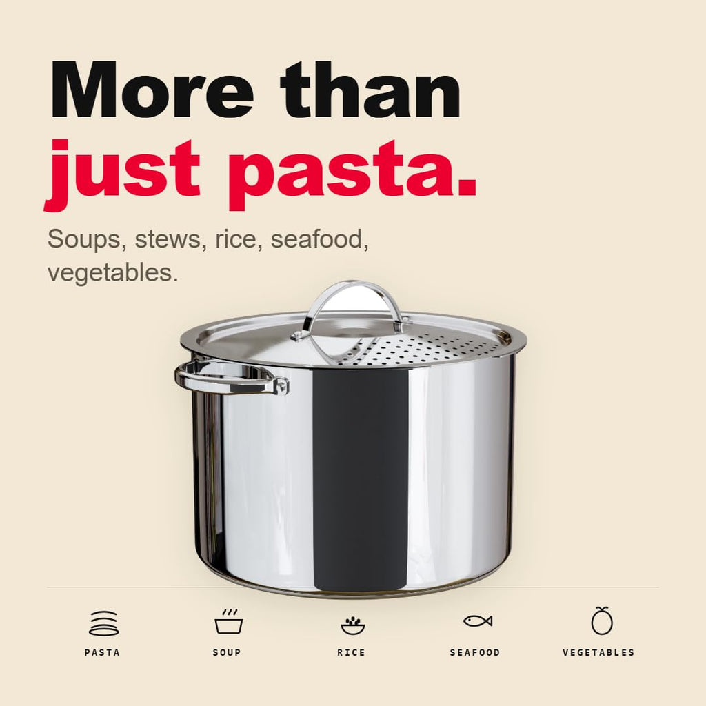 Cooler Concepts Pasta Pot with Strainer Lid - 5.5 Quart Large Spaghetti Pot - Twist & Lock for Easy Drain & No Colander Or Strainer Basket Insert Needed - Dishwasher Safe Pots