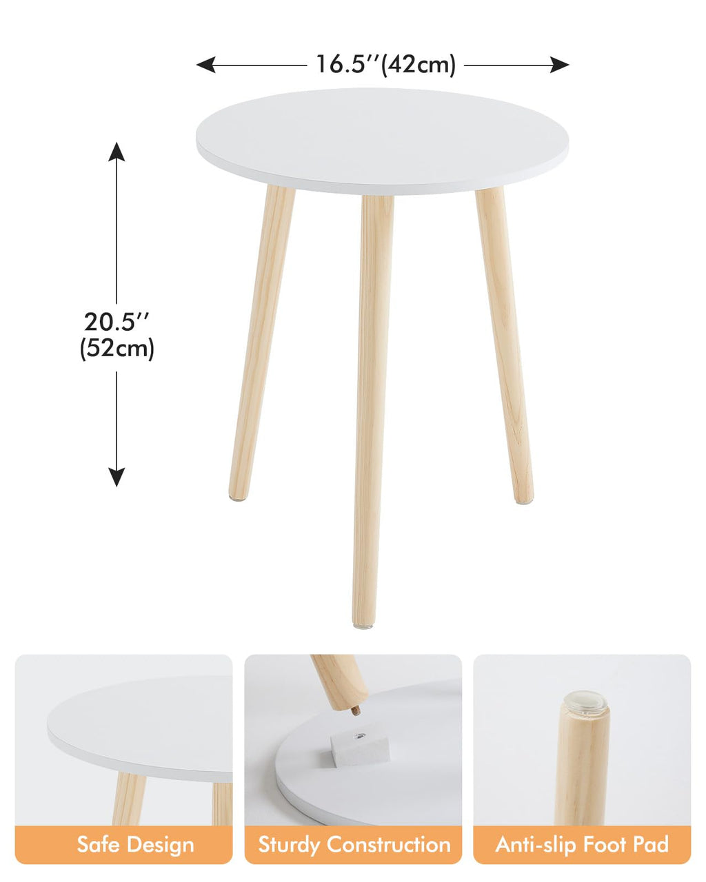 Apicizon Black Round Side Table, Black End Table Bedside Table Nursery with Wood Legs, Nightstand for Living Room, Bedroom, 16.5 x 20.5 Inches
