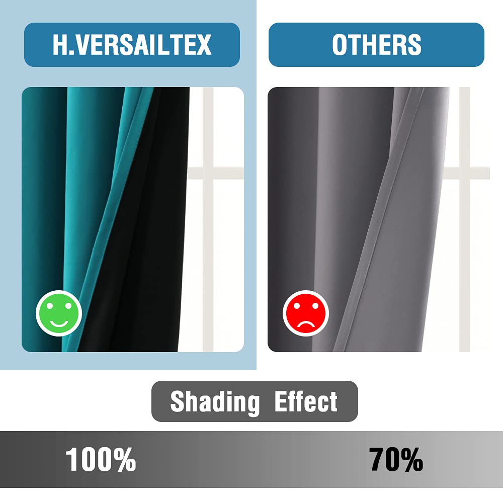 H.VERSAILTEX 100% Blackout Curtains Thermal Insulated Full Blackout Curtains for Living Room Energy Efficiency Window Drapes for Bedroom with Black Liners 1 Panel, 52x63 Inch, Burgundy