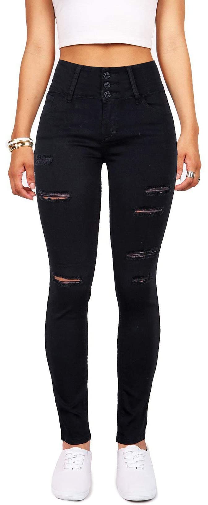 Qazel Vorrlon Women's High Waisted Jeans for Women Ripped Skinny Stretch Distressed Jeans High Rise Butt Lifting Demin Pants