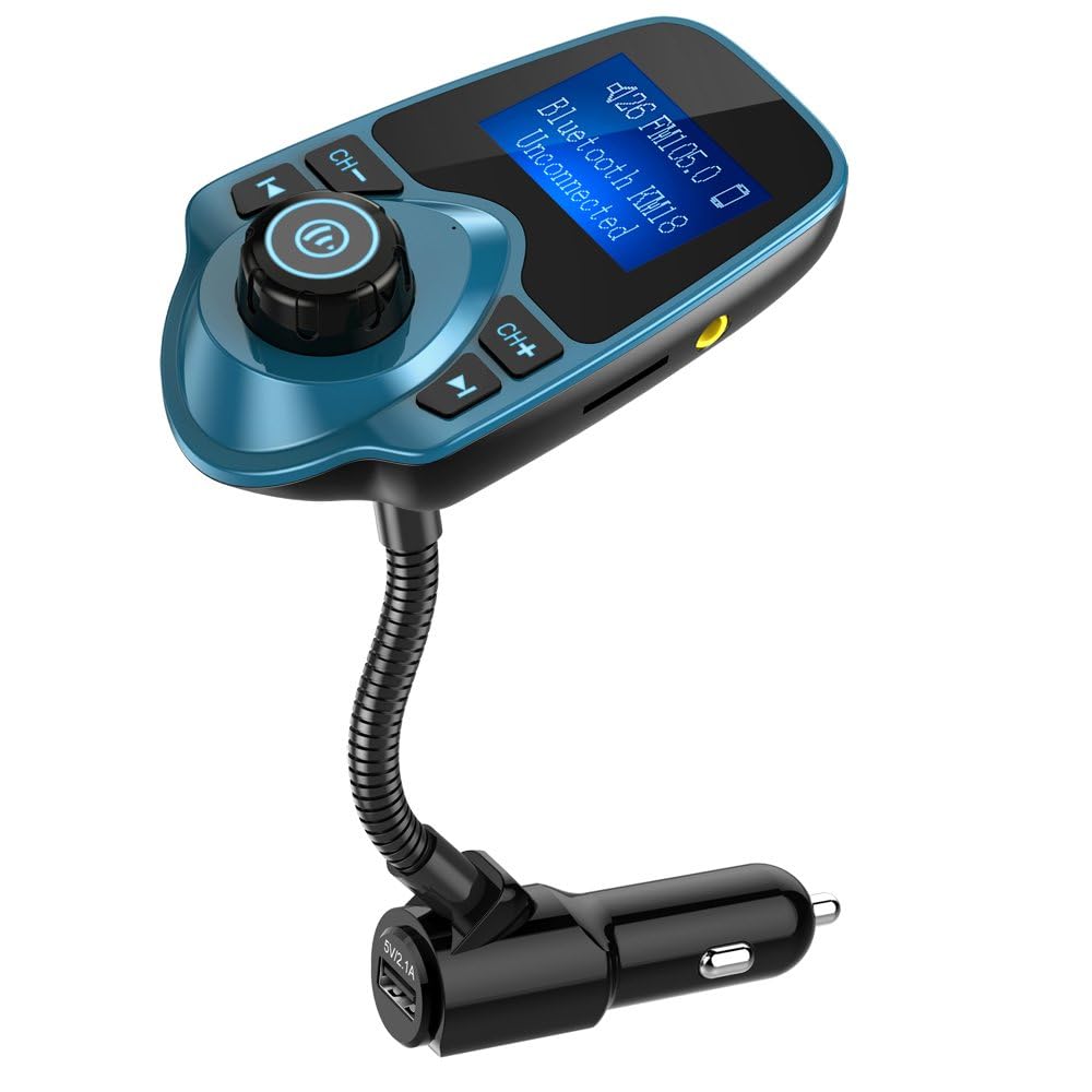 Nulaxy KM18 Bluetooth 5.4 Car Adapter with 1.44" Clear Display & Flexible Gooseneck - FM Radio Transmitter & Bluetooth Receiver for Hands-Free Calls, Wireless Music via BT/FM/AUX/TF, USB Car Charger