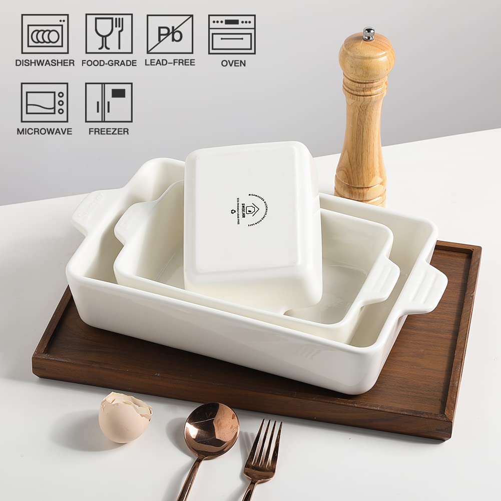 Sweejar Ceramic Bakeware Set, Rectangular Baking Dish for Oven Lasagna Pans for Cooking, Kitchen, Cake Dinner, Banquet and Daily Use, 11.8 x 7.8 x 2.76 Inches of Casserole Dishes (Beige)