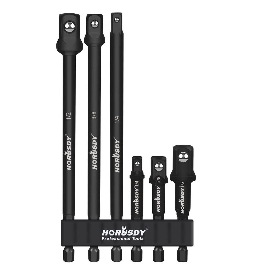 HORUSDY 6-Piece Impact Sockets Adapter Sets, 3-Inch and 6-Inch Hex Shank 1/4" 3/8" 1/2"