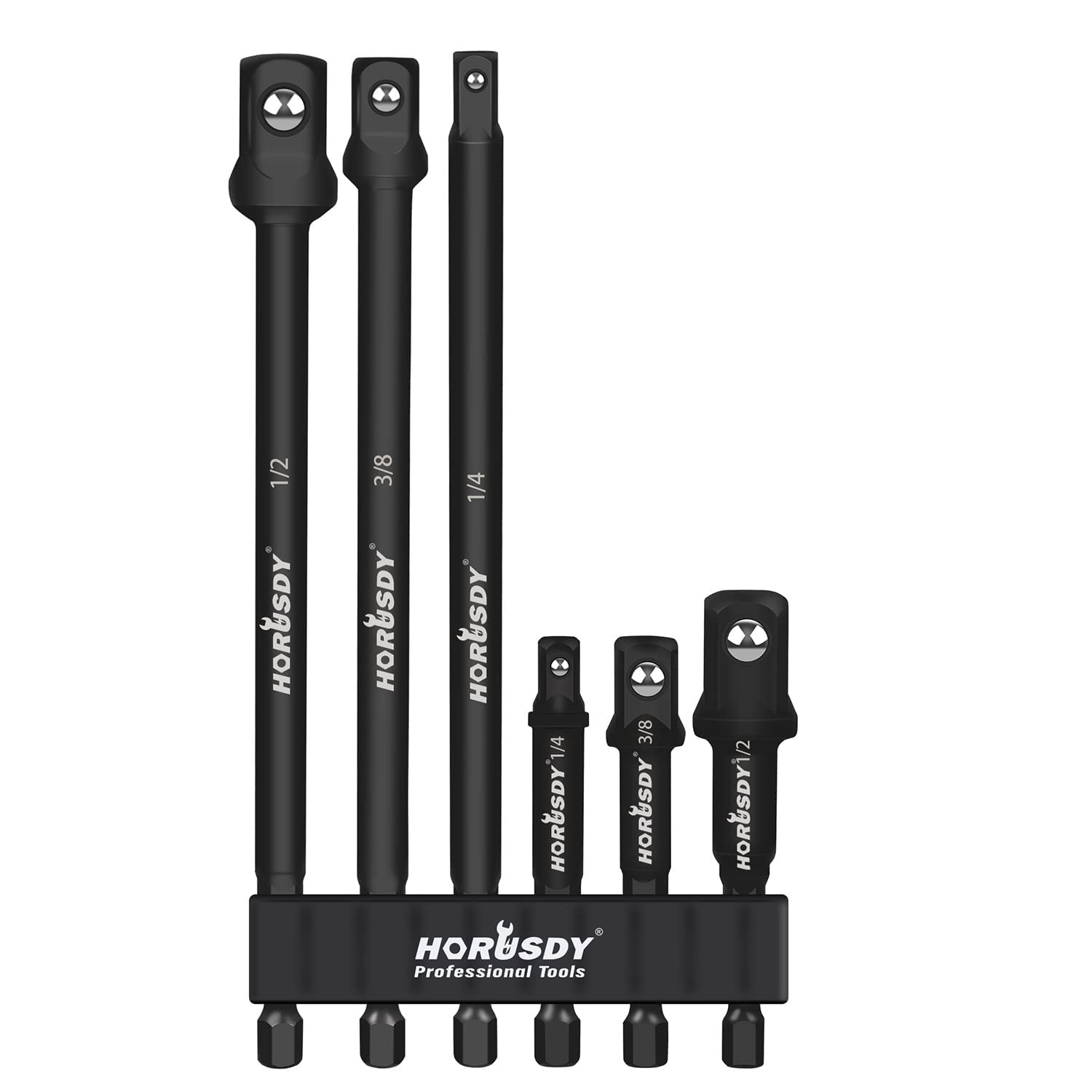 HORUSDY 6-Piece Impact Sockets Adapter Sets, 3-Inch and 6-Inch Hex Shank 1/4" 3/8" 1/2"