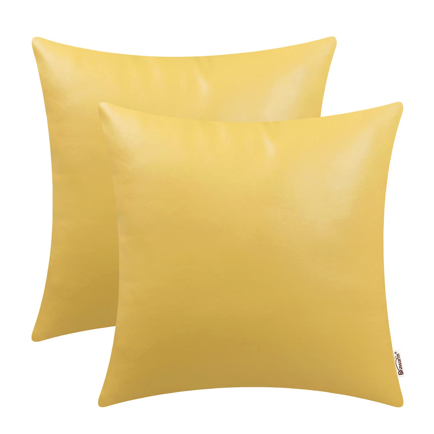 BRAWARM Faux Leather Throw Pillow Covers 16 X 16 Inches - Black Leather Pilow Covers Pack of 2, Solid Dyed Leather Pillowcases for Couch Bed Sofa Garden Home Decorative
