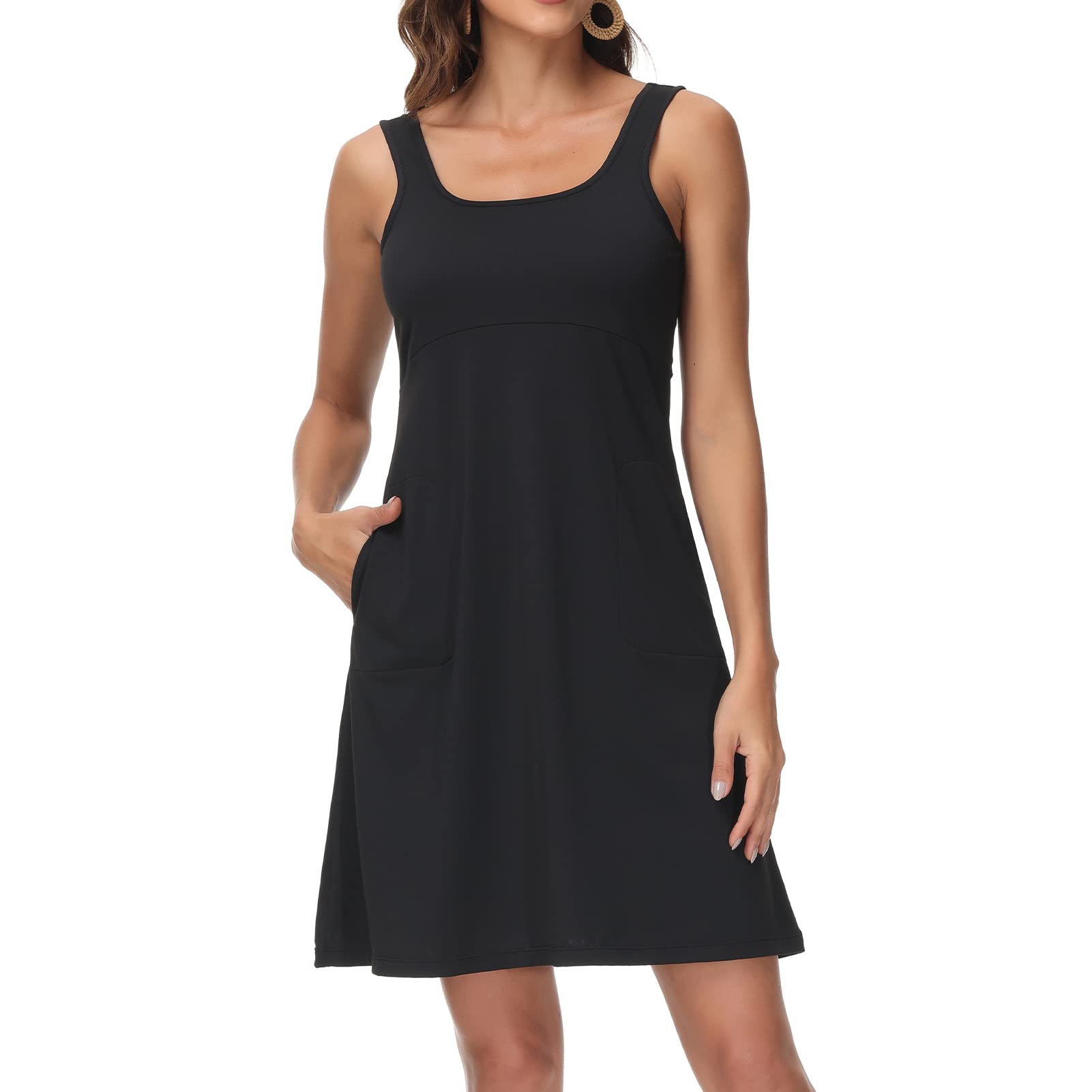 Women’s UPF 50+ Tank Dress A-Line with Pockets Breathable Quick Dry Sun Protection for Hiking Camping Beach Outdoor