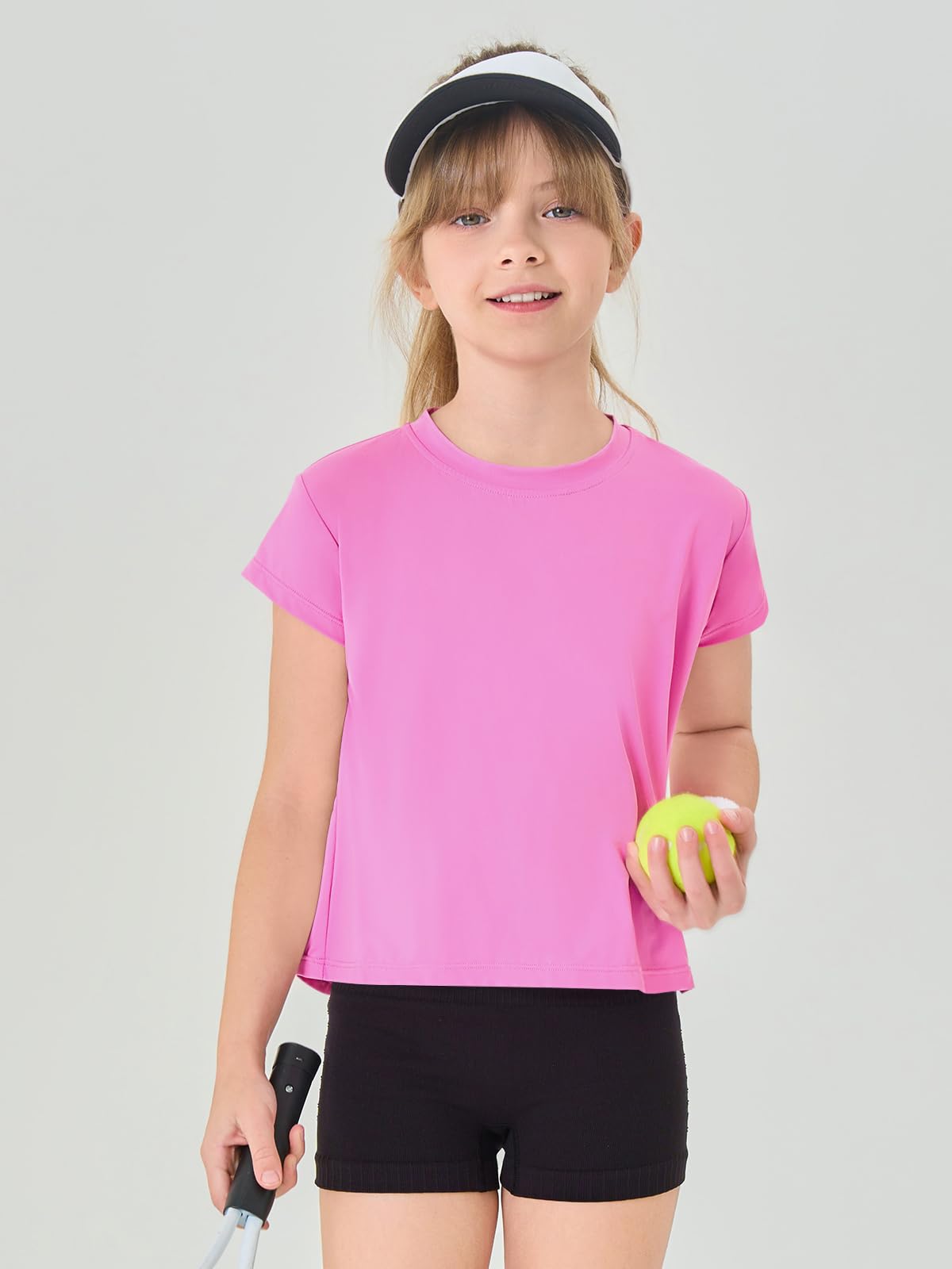 Haloumoning Girls Loose Athletic Shirts Short Sleeve Crop Tops Kids Quick Dry Gym Yoga Tees 5-14 Years