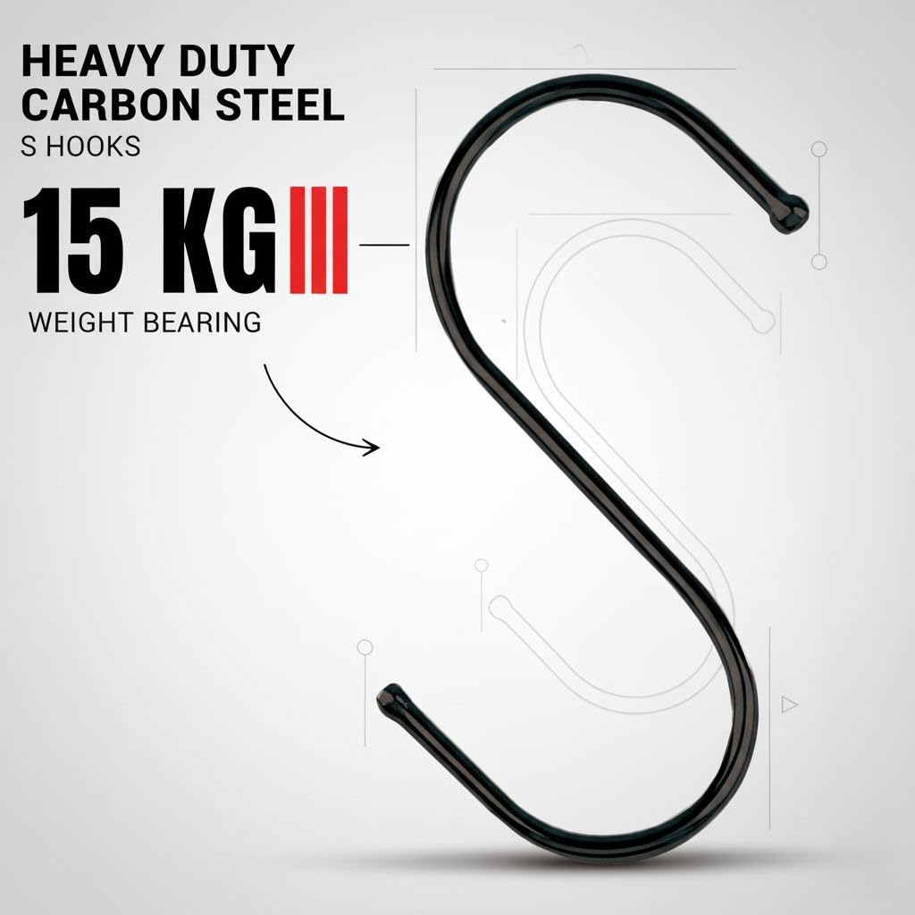 WHITECLOUDZ 20-Pack Black S Hooks for Hanging Plants, Metal S Hooks for Hanging Heavy-Duty, Closet Hooks for Hanging Clothes, Durable Kitchen Hooks for Hanging Utensils, Pots, Clothes & Bag