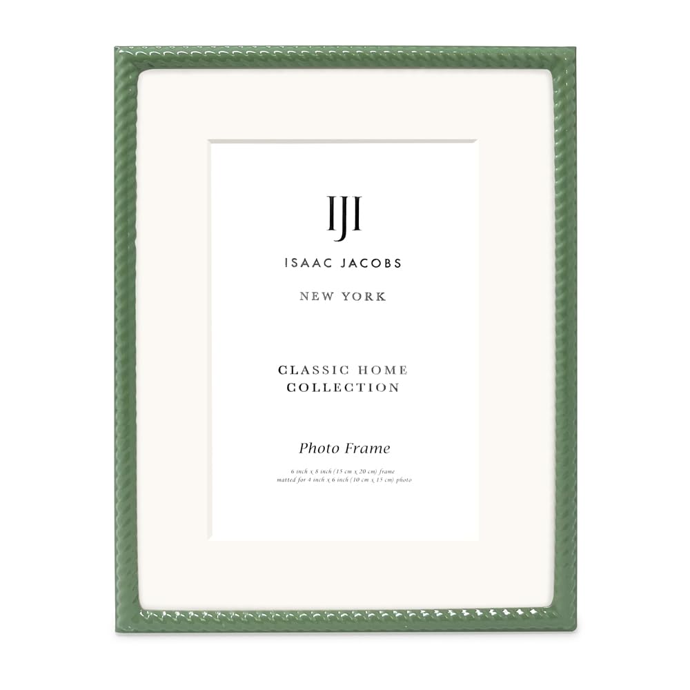 Isaac Jacobs 6x8 (Matted 4x6) Black Metal Rope Border Picture Frame, Horizontal & Vertical for Tabletop and Wall Display, Home Decor, Metal Frame (6x8 (Matted 4x6), Black)