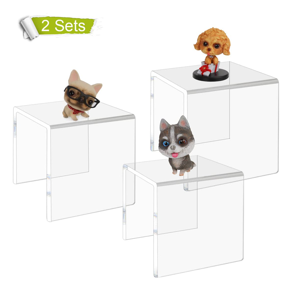 NIUBEE Acrylic Display Risers Stand 2 Sets,3 Steps Clear Riser Shelf Showcase for Amiibo Funko POP Figures -3"x3"x4"