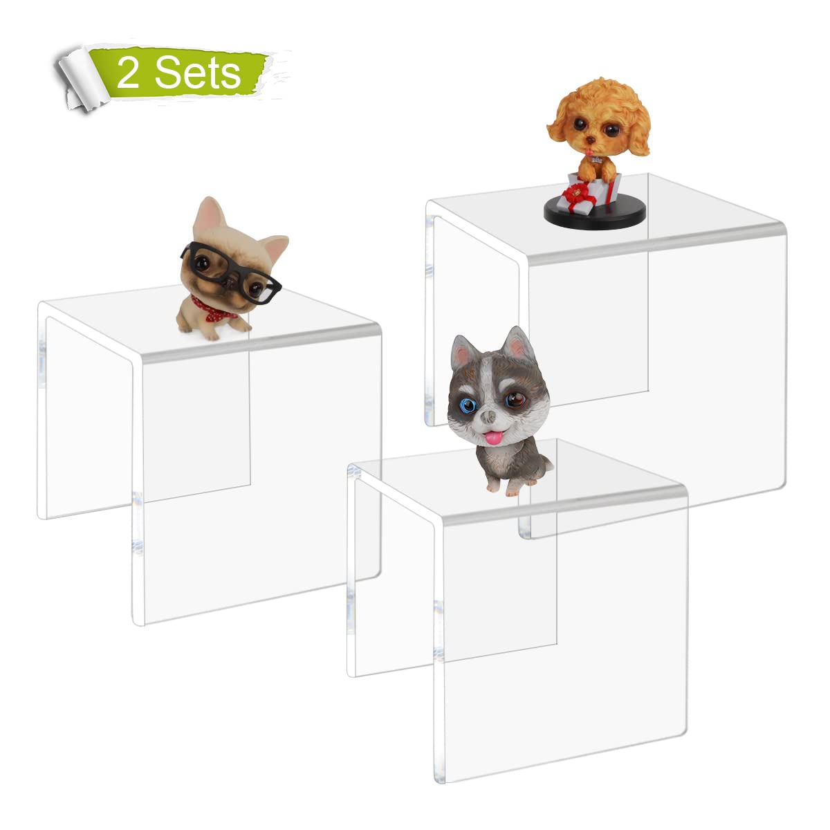 NIUBEE Acrylic Display Risers Stand 2 Sets,3 Steps Clear Riser Shelf Showcase for Amiibo Funko POP Figures -3"x3"x4"