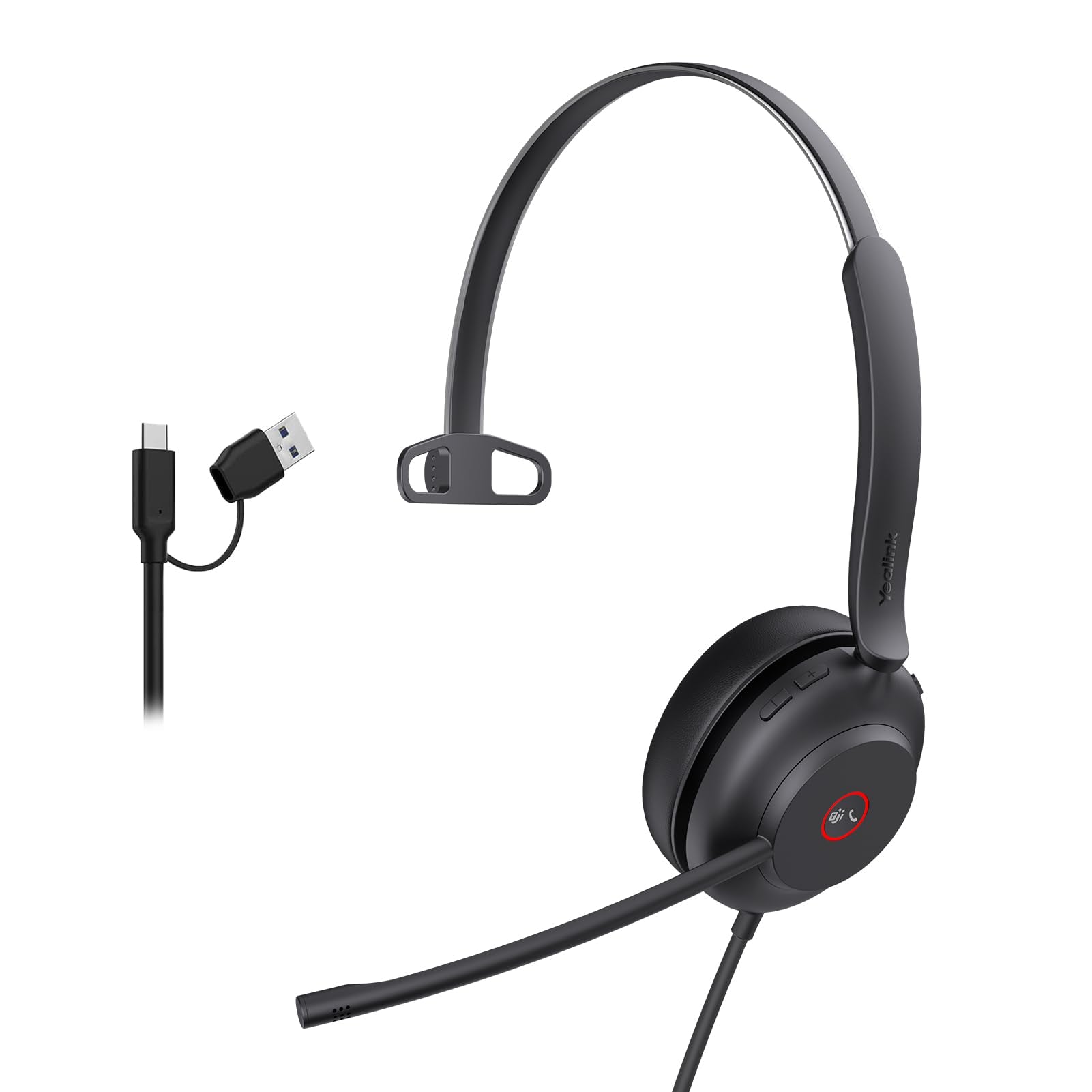 Yealink USB Wired Mono Headset,UH37 Computer Headset with Noise Cancelling Microphone,USB-A/C Call Center Headset for Teams,Zoom,Computer PC Laptop