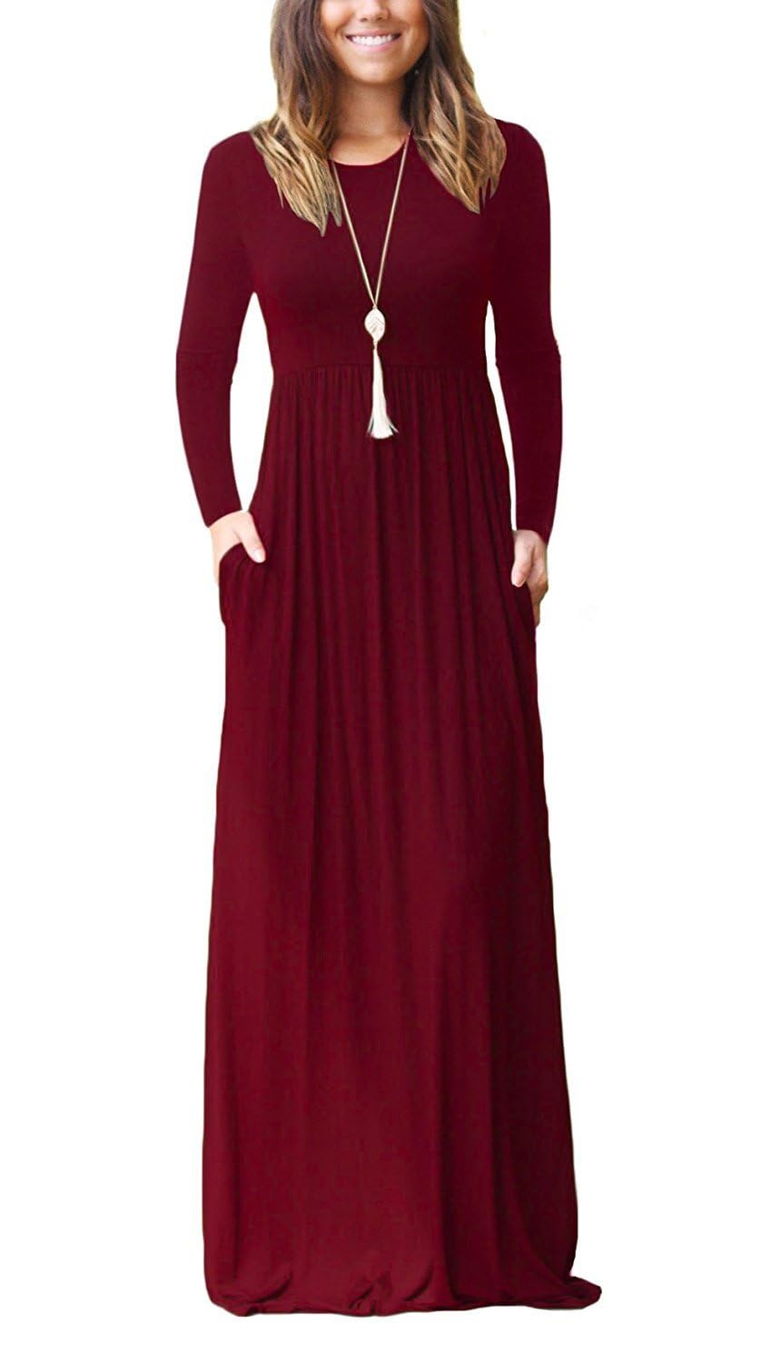 EUOVMY Women's Long Sleeve Loose Maxi Dresses Casual Long Dresses with Pockets
