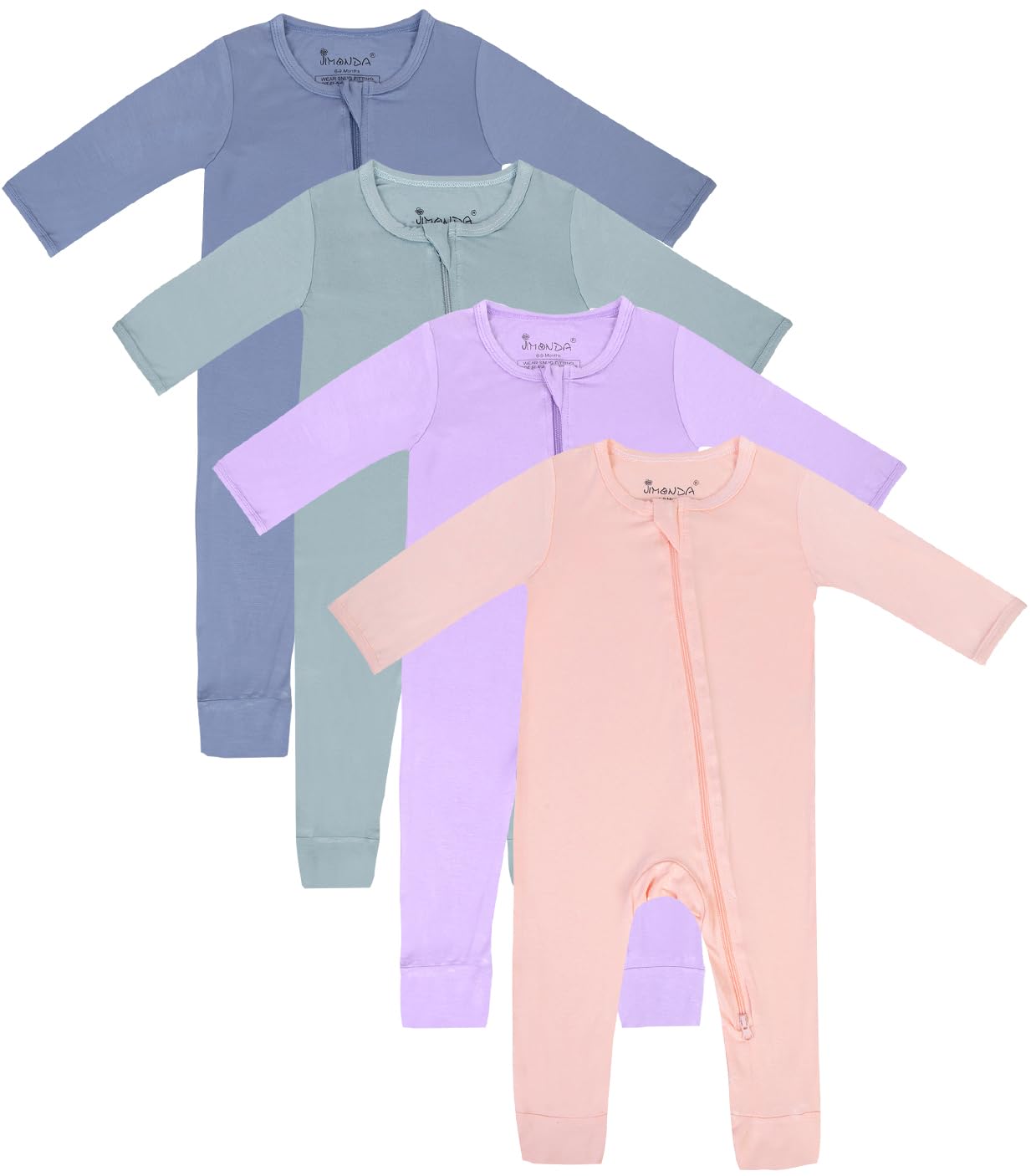 Jimonda Baby Footless Pajamas,Two Zip Closure Long Sleeve Romper,Infant Clothes Pjs 4 Pcs
