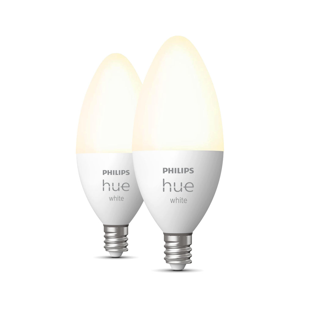 Philips Hue Smart 40W B39 Candle-Shaped LED Bulb - Soft Warm White Light - 2 Pack - 450LM - E12 - Indoor - Control with Hue App - Works with Alexa, Google Assistant and Apple Homekit