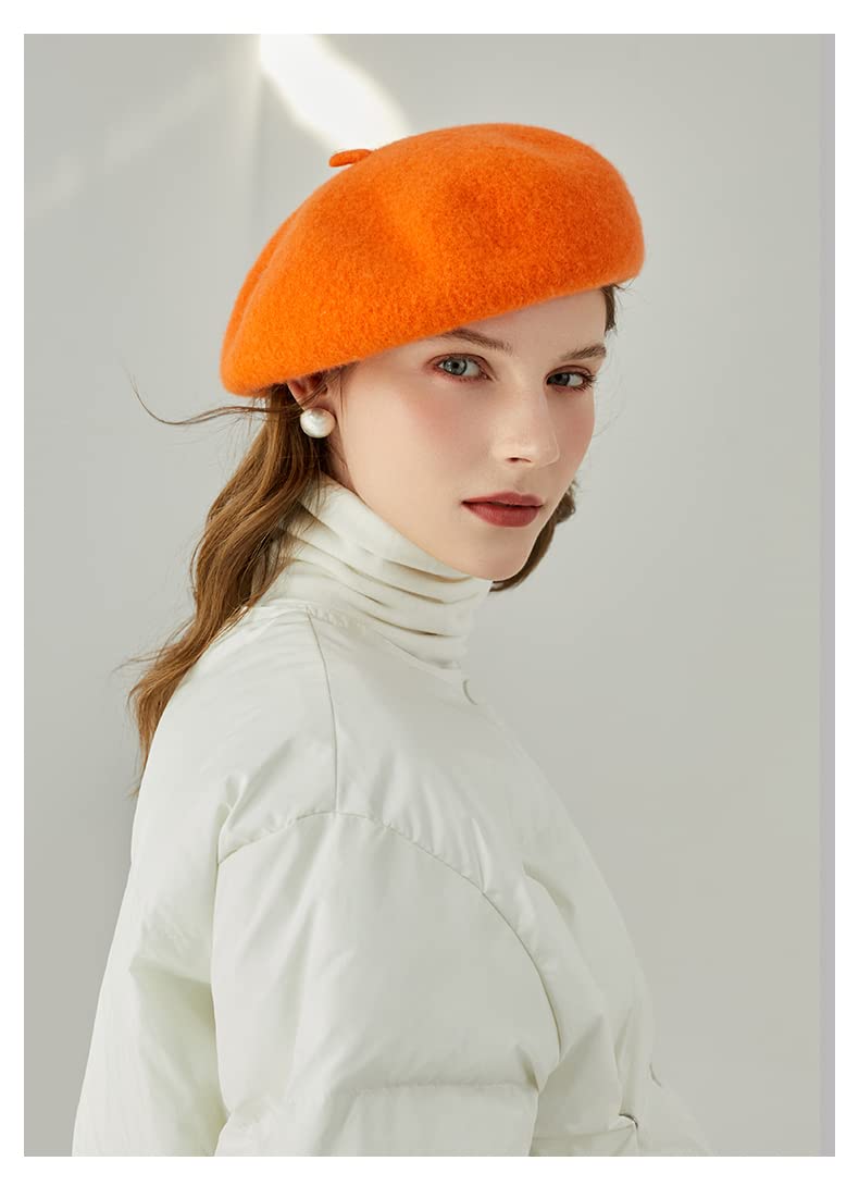 Women French Wool Beret Hats - Solid Color Classic Beanie Winter Cap