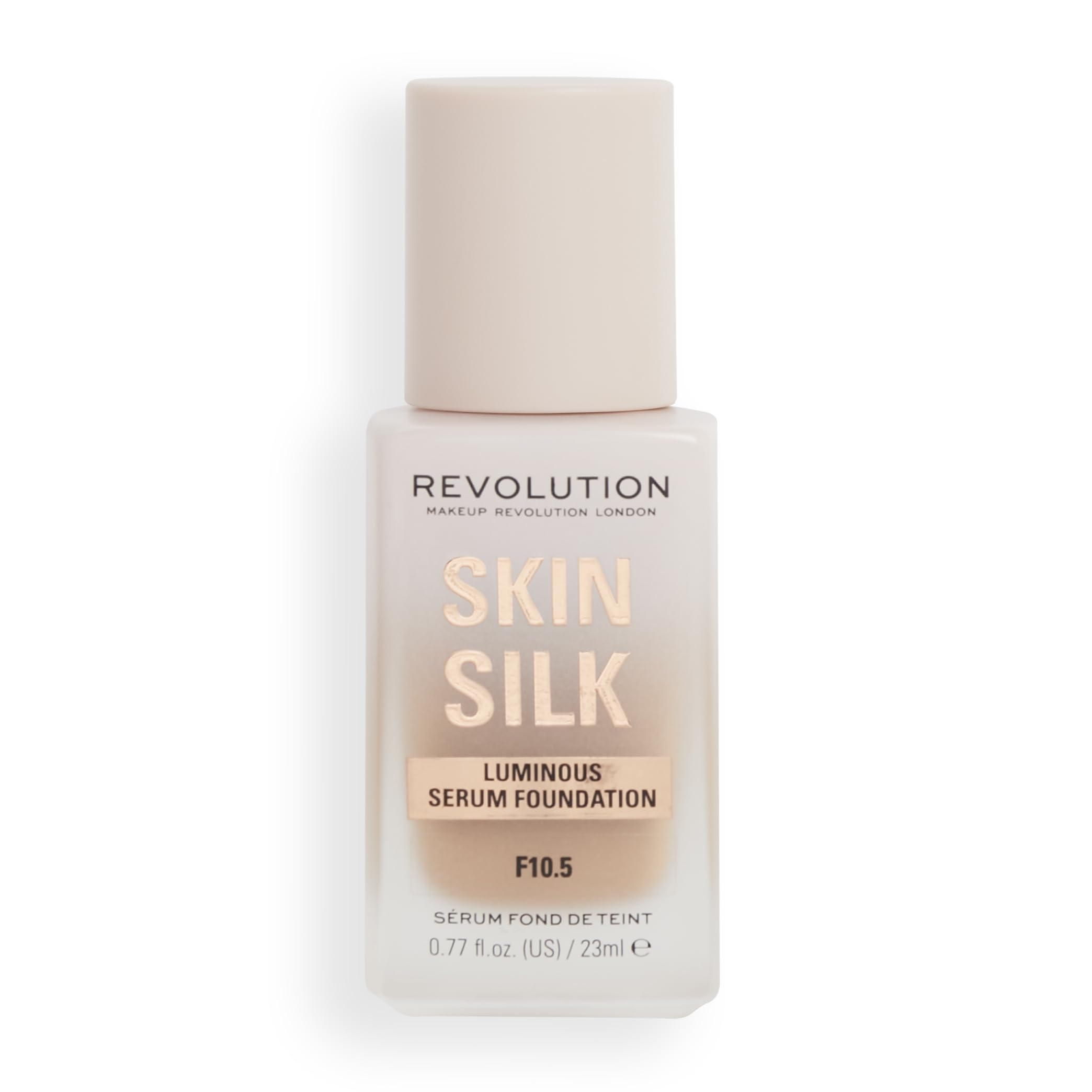 Revolution Skin Silk Radiant Satin Serum Foundation, Buildable Coverage with Hydrating Hyaluronic Acid for a Natural Finish, Vegan & Cruelty-Free, F0.5C Fair Skin Tones, 0.77 fl oz