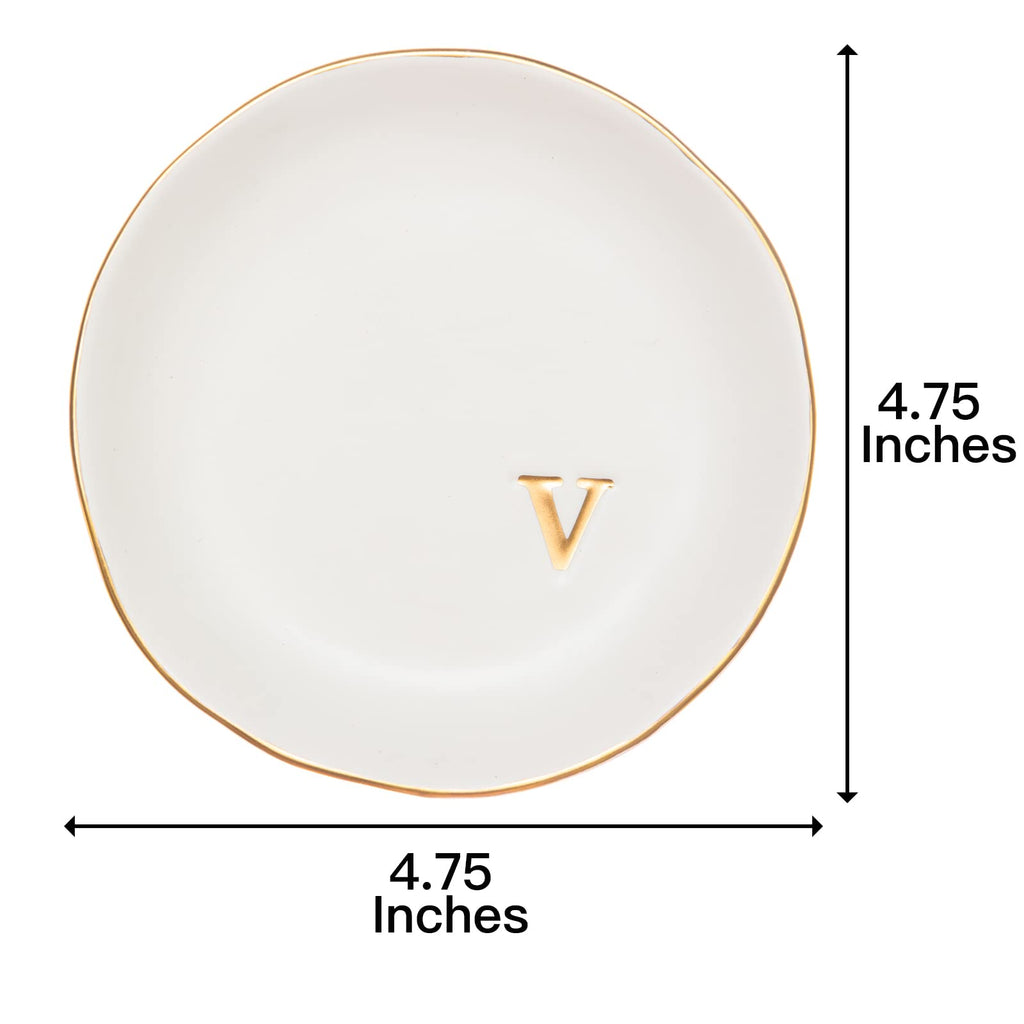 COLLECTIVE HOME - Ceramic Jewelry Tray, Decorative Trinket Dish for Rings Earrings Necklaces Bracelet Watch Keys, Birthday Mother's Day Christmas Gift for Women, 4.75", White Surface (A)
