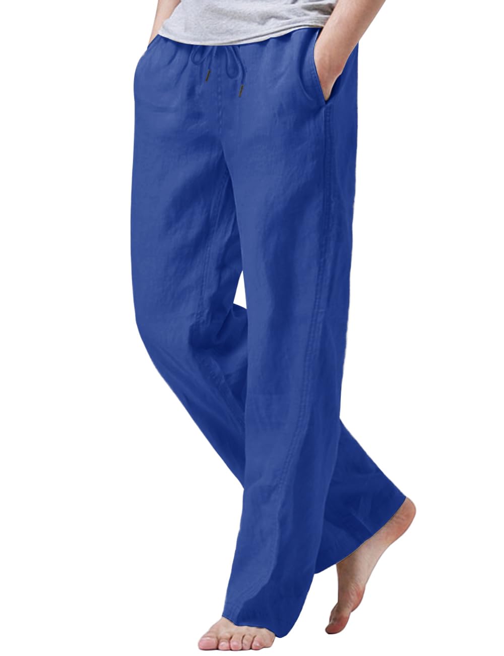 iWoo Linen Pants Men Casual 2025 Summer Beach Elastic Drawstring Waist Yoga Pants Travel Baggy Work Pant Pajama
