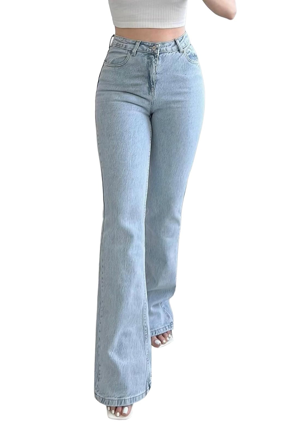 CutieLove Women's Ripped Jeans Bell Bottom Flare Jeans Mid Rise Destroyed Hem Denim Pants