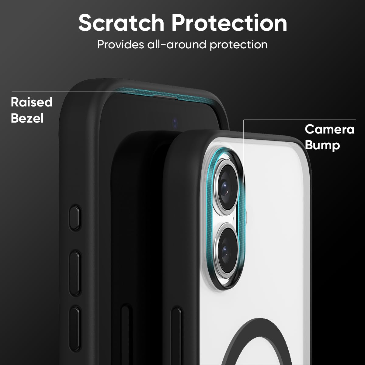 FLOLAB Surtect Tri-Fusion Magnetic for iPhone 16 Case Protective Slim Design Magsafe Compatible Military Grade - Black Clear