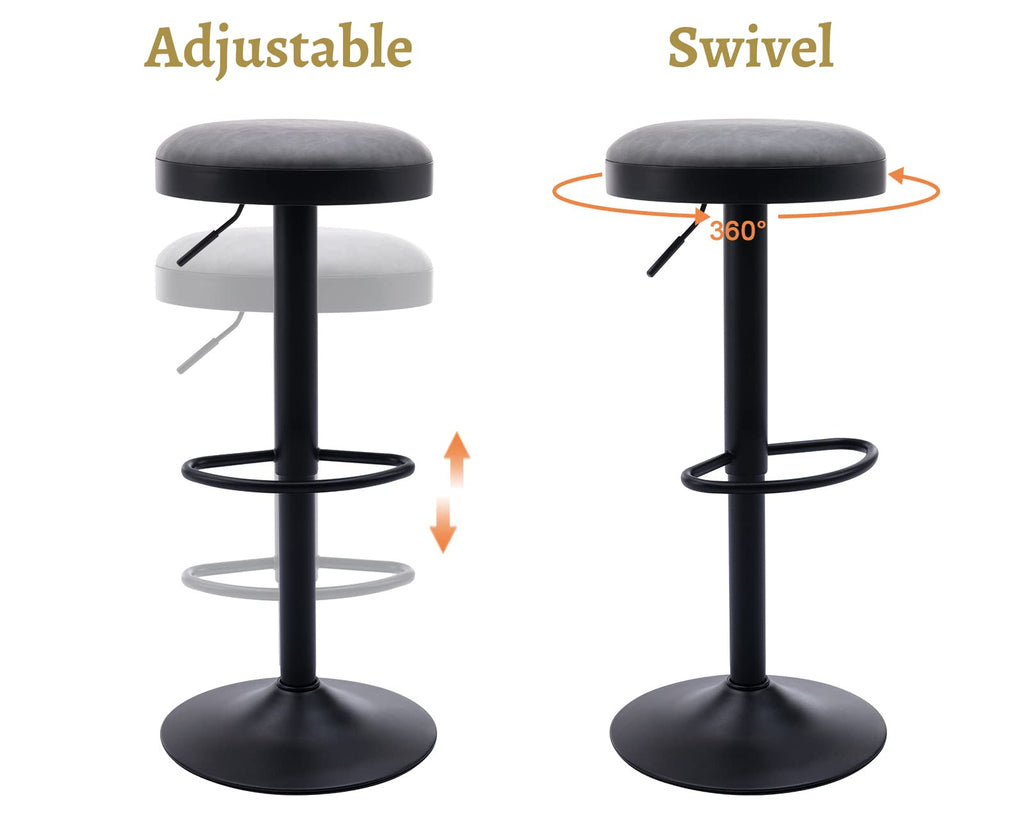 EALSON Modern Swivel Bar Stool Adjustable Counter Height Backless Barstools with Metal Base Leather Upholstered Round Bar Stool Chairs for Kitchen Island/Pub/Breakfast Bar, Beige 1PC