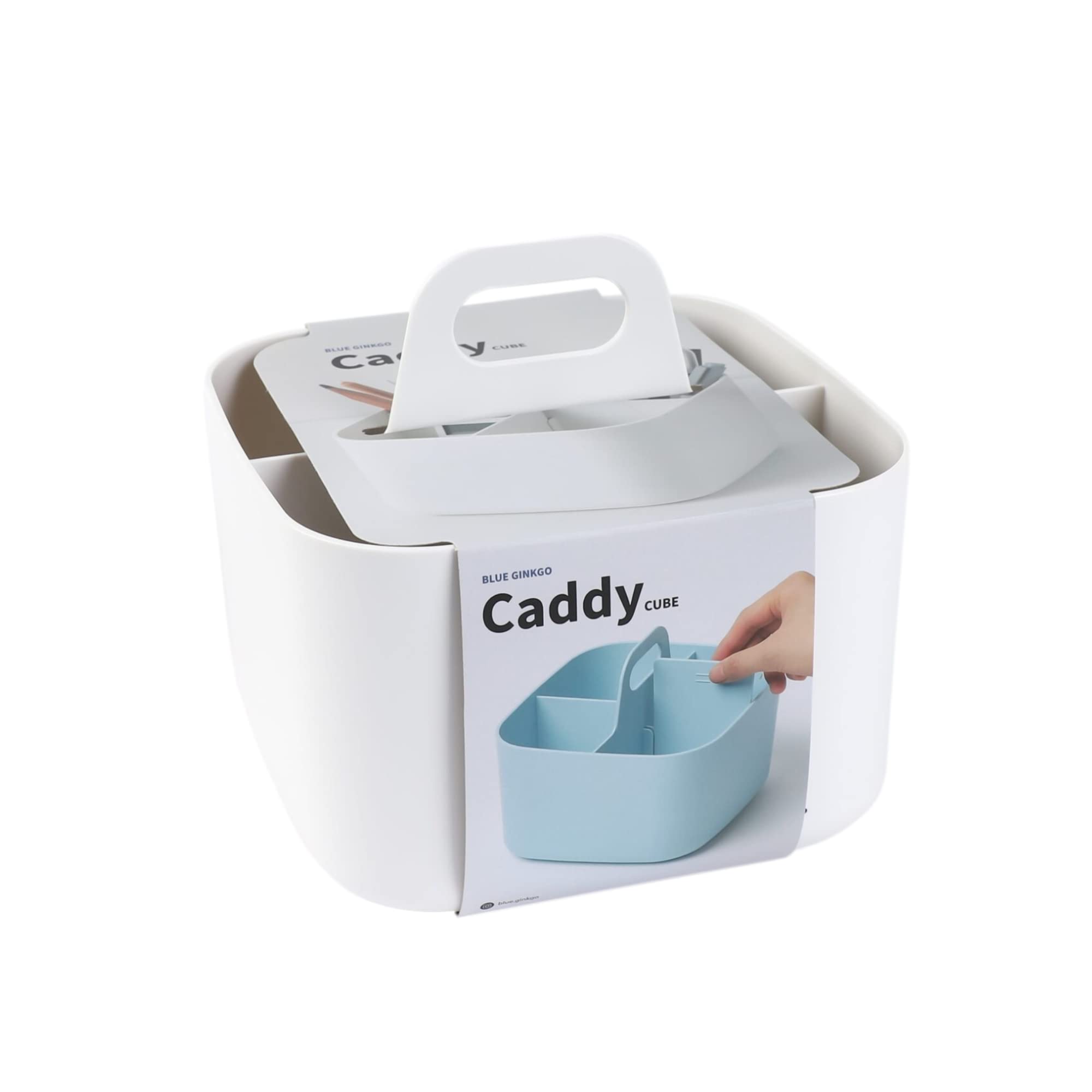 BLUE GINKGO Stackable Organizer Caddy – Korean-Made Portable Tote for Bathroom, Office, Crafts, or School Supplies (Long Rectangle, Blue)