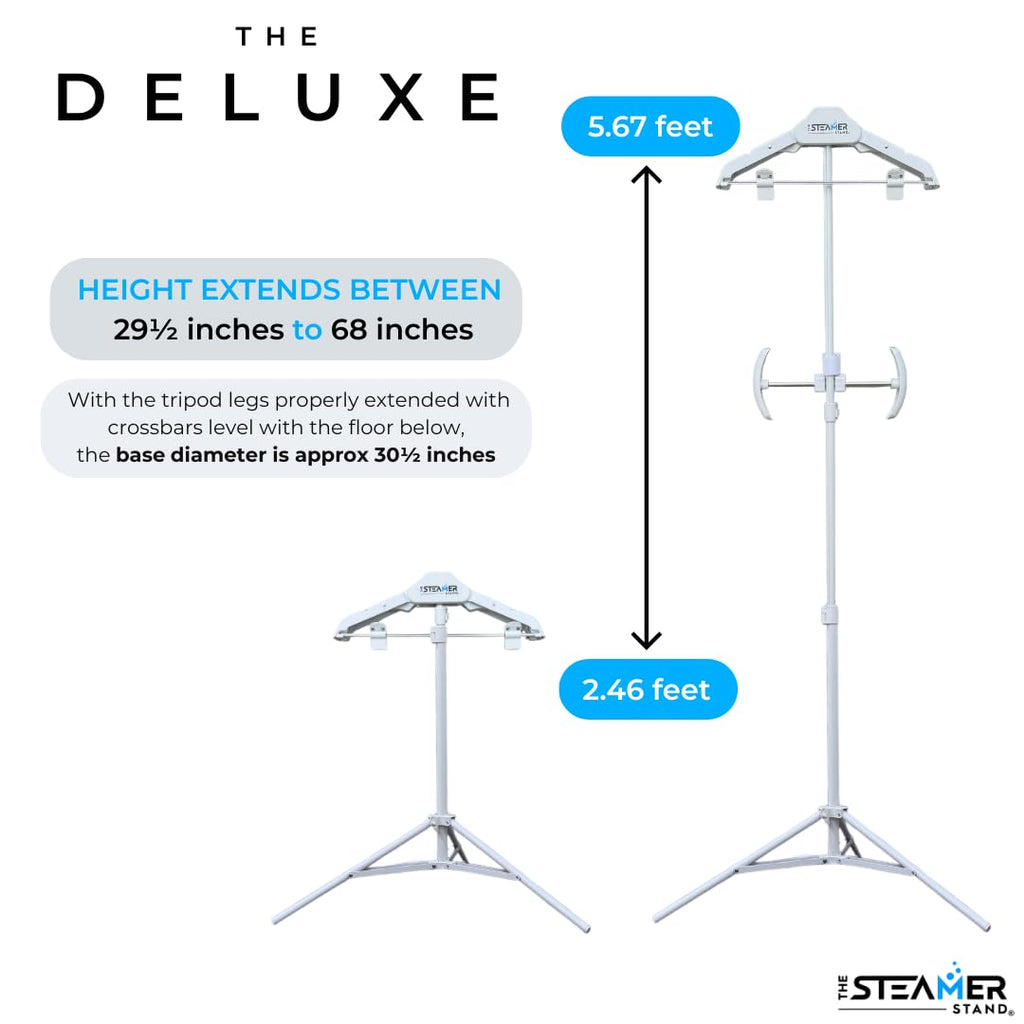 Deluxe | Adjustable Standing Garment Steaming Rack with Hanger | Fast, Foldable, Portable Clothes Steam Ironing Solution for Travel & Home