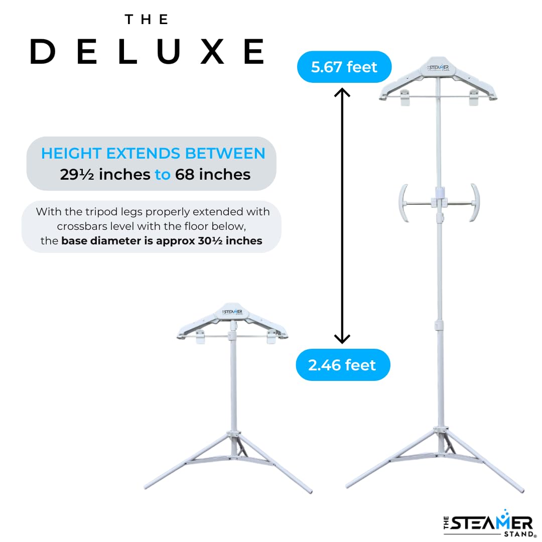 Deluxe | Adjustable Standing Garment Steaming Rack with Hanger | Fast, Foldable, Portable Clothes Steam Ironing Solution for Travel & Home