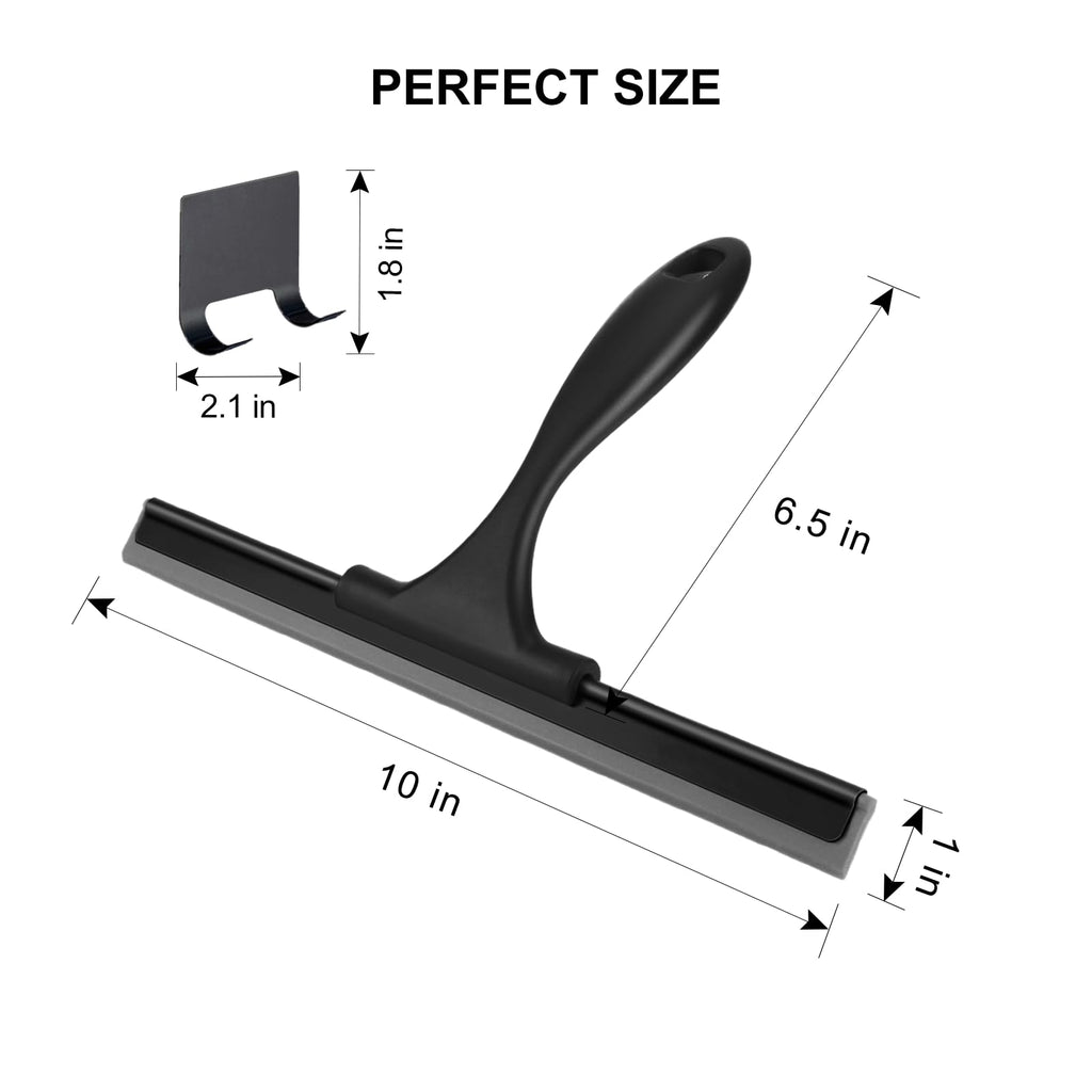 SetSail Squeegee for Shower Glass Door Stainless Steel Shower Squeegee for Glass Doors All-Purpose Window Squeegee for Tile Shower Walls, Sink, Mirror, Bathroom, Car Window Cleaning 10 Inches, Balck