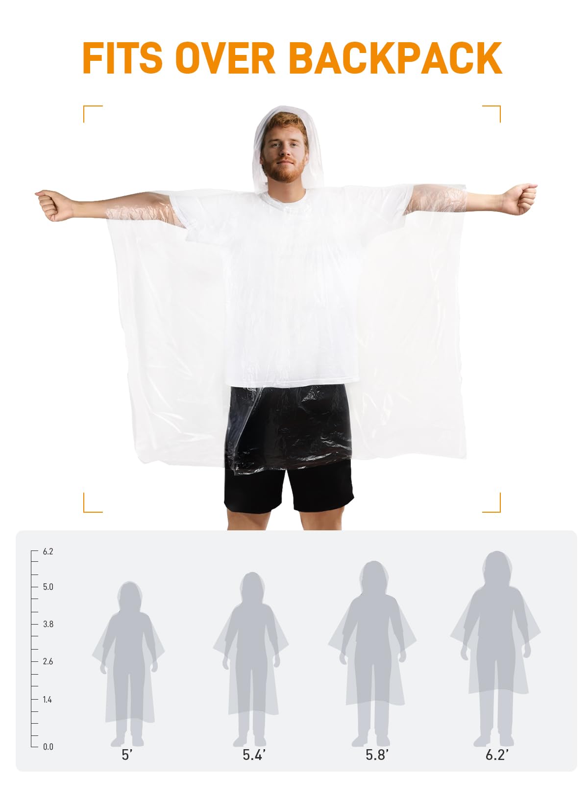SaphiRose Disposable Rain Ponchos for Adults, 4 Pack Family Pack Clear Emergency Hooded Raincoat for Travel Camping