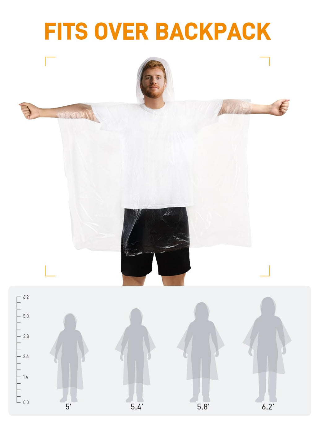 SaphiRose Disposable Rain Ponchos for Adults, 4 Pack Family Pack Clear Emergency Hooded Raincoat for Travel Camping