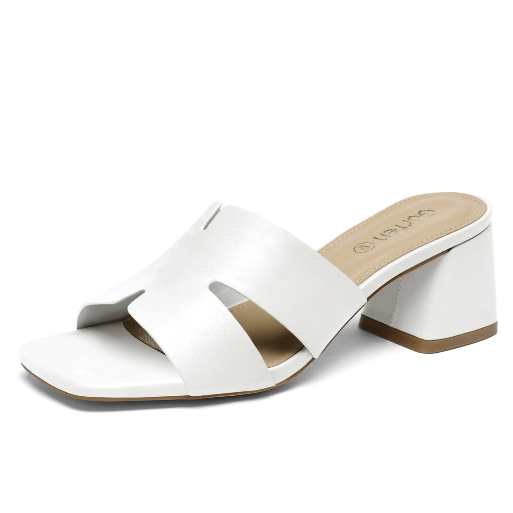 Women's Square Open Toe Sandals Low Block Chunky Heel Slip on Comfortable Casual Sandals for Daily Wear